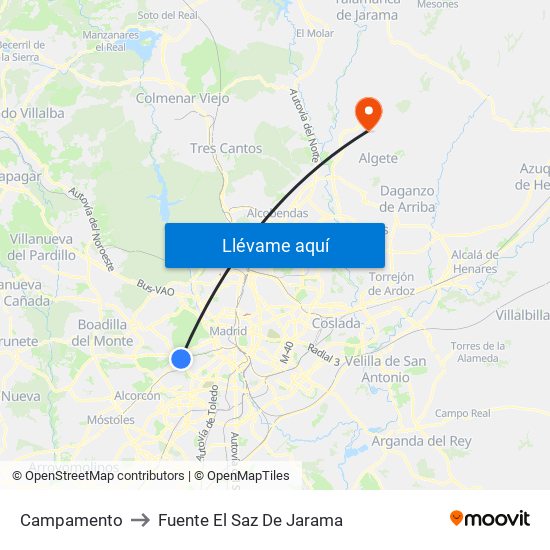 Campamento to Fuente El Saz De Jarama map