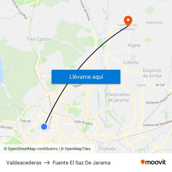 Valdeacederas to Fuente El Saz De Jarama map