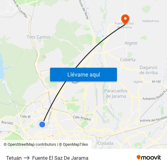 Tetuán to Fuente El Saz De Jarama map