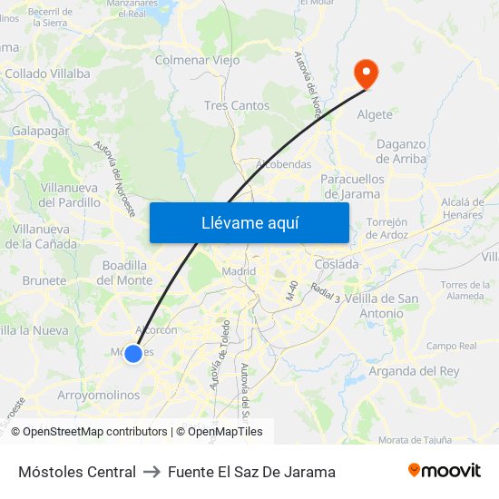 Móstoles Central to Fuente El Saz De Jarama map