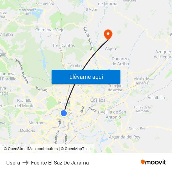 Usera to Fuente El Saz De Jarama map
