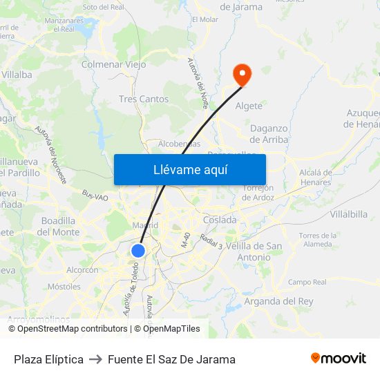 Plaza Elíptica to Fuente El Saz De Jarama map