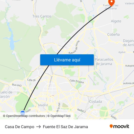 Casa De Campo to Fuente El Saz De Jarama map