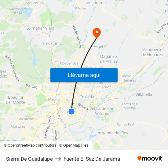 Sierra De Guadalupe to Fuente El Saz De Jarama map