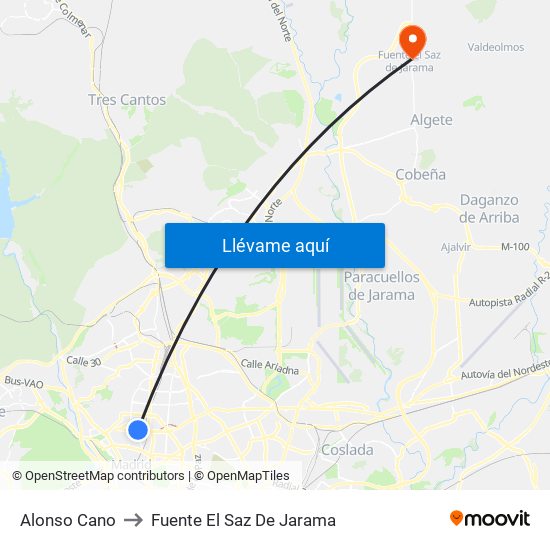 Alonso Cano to Fuente El Saz De Jarama map