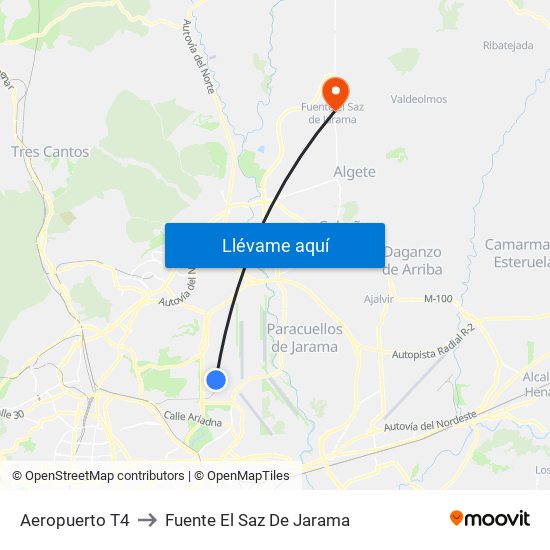Aeropuerto T4 to Fuente El Saz De Jarama map