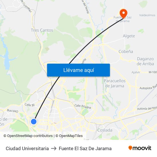 Ciudad Universitaria to Fuente El Saz De Jarama map