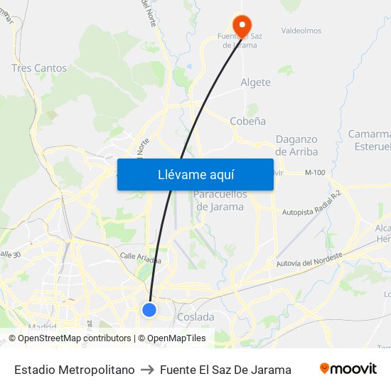 Estadio Metropolitano to Fuente El Saz De Jarama map