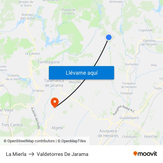La Mierla to Valdetorres De Jarama map
