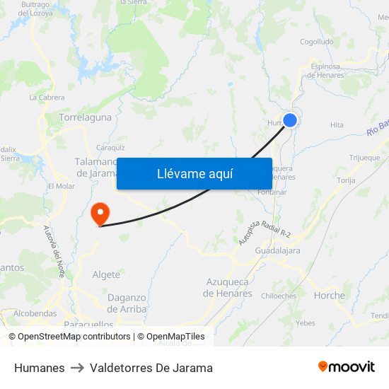Humanes to Valdetorres De Jarama map