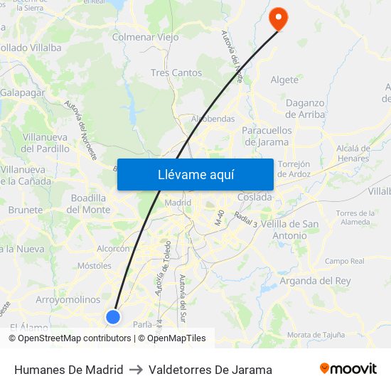 Humanes De Madrid to Valdetorres De Jarama map