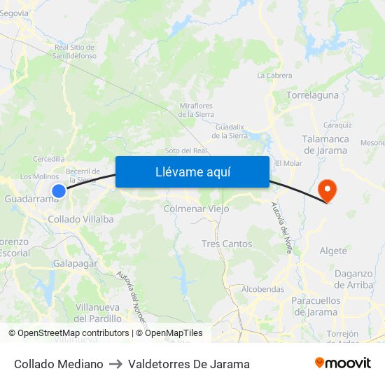 Collado Mediano to Valdetorres De Jarama map