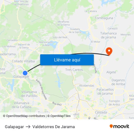 Galapagar to Valdetorres De Jarama map