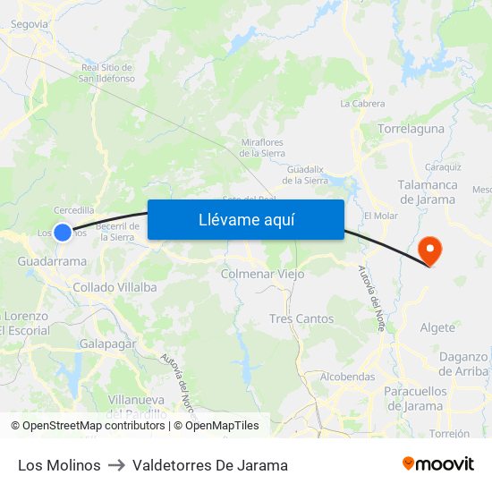 Los Molinos to Valdetorres De Jarama map