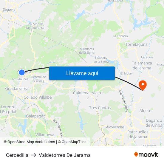 Cercedilla to Valdetorres De Jarama map