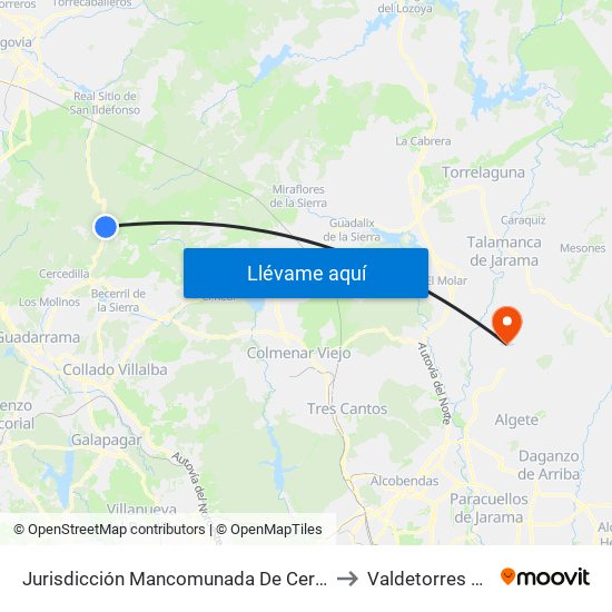 Jurisdicción Mancomunada De Cerdedilla Y Navacerrada to Valdetorres De Jarama map