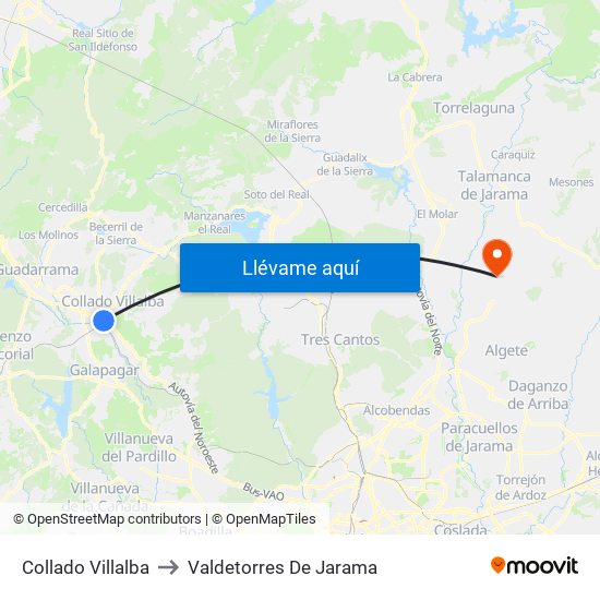 Collado Villalba to Valdetorres De Jarama map