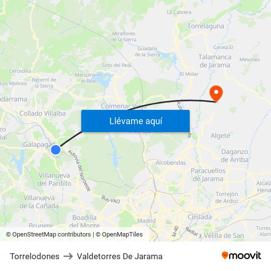 Torrelodones to Valdetorres De Jarama map