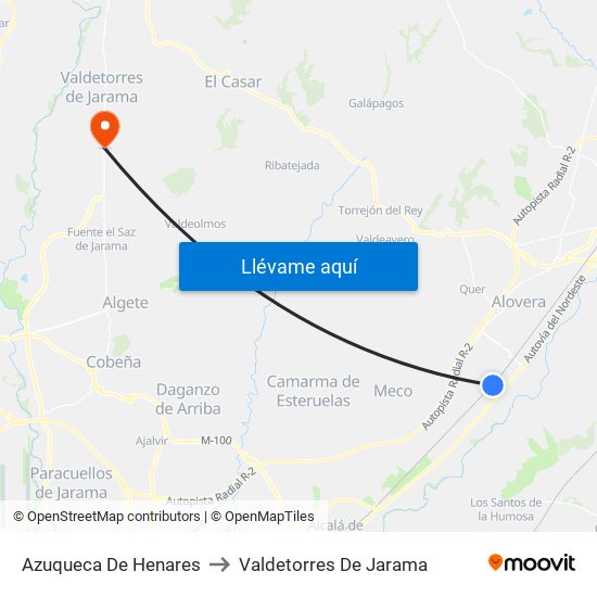 Azuqueca De Henares to Valdetorres De Jarama map