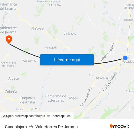 Guadalajara to Valdetorres De Jarama map