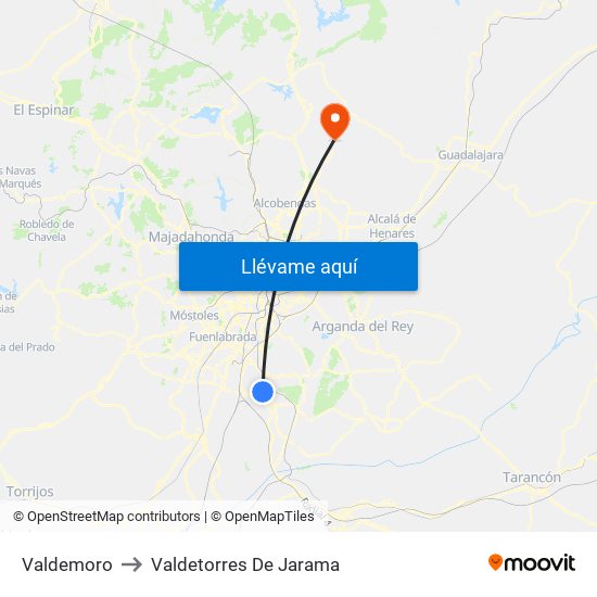 Valdemoro to Valdetorres De Jarama map