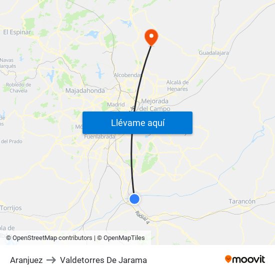 Aranjuez to Valdetorres De Jarama map