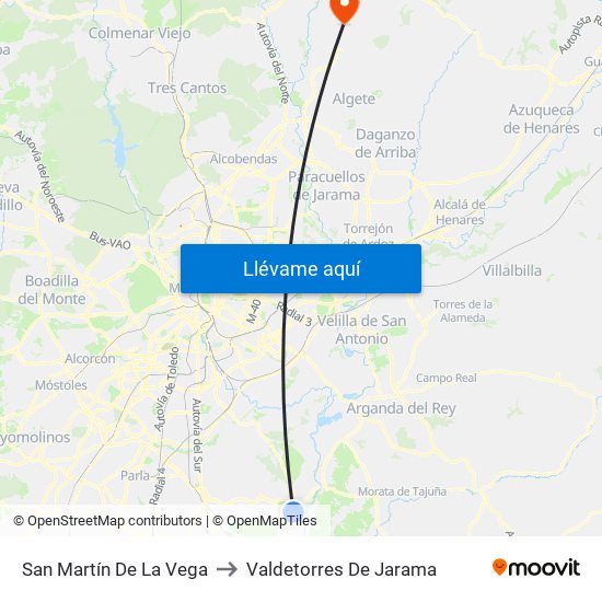 San Martín De La Vega to Valdetorres De Jarama map