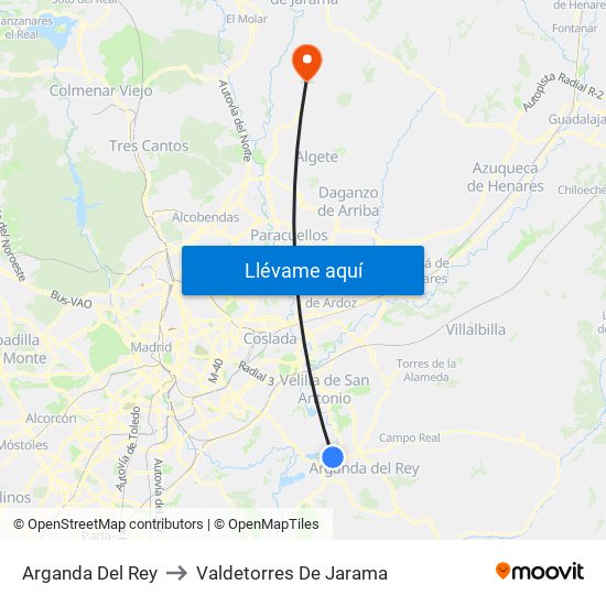 Arganda Del Rey to Valdetorres De Jarama map