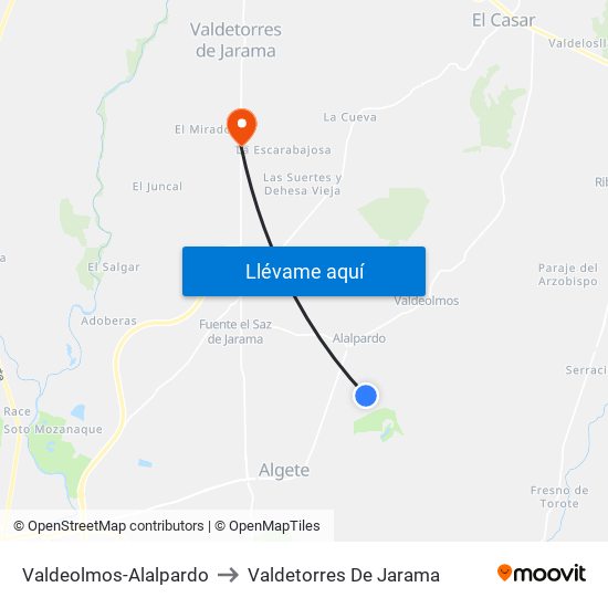 Valdeolmos-Alalpardo to Valdetorres De Jarama map