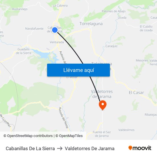 Cabanillas De La Sierra to Valdetorres De Jarama map