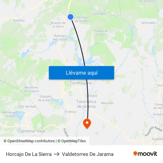 Horcajo De La Sierra to Valdetorres De Jarama map
