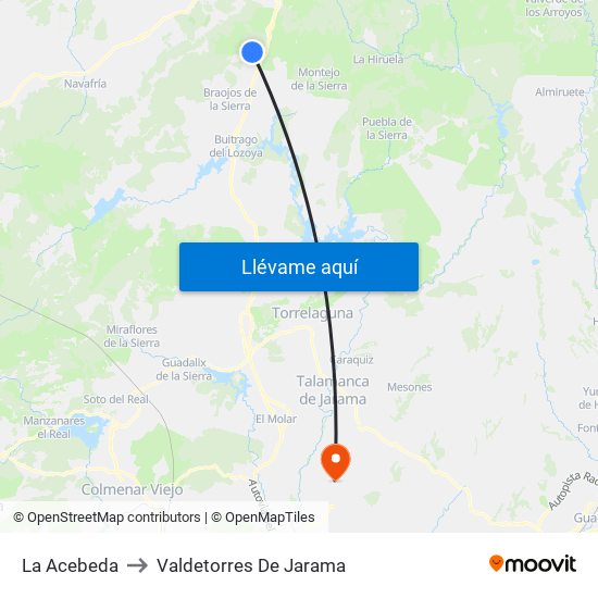 La Acebeda to Valdetorres De Jarama map