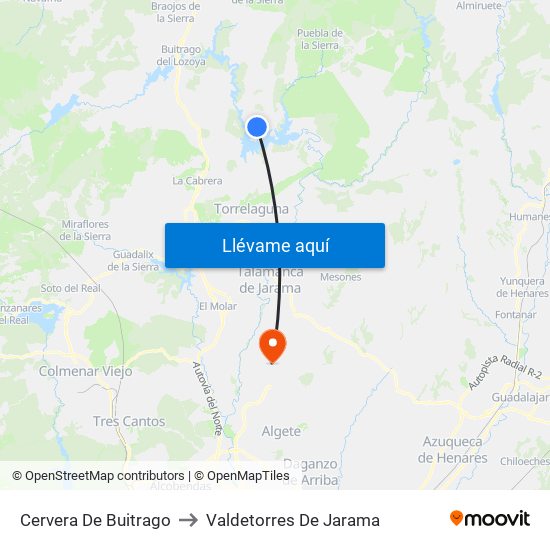 Cervera De Buitrago to Valdetorres De Jarama map