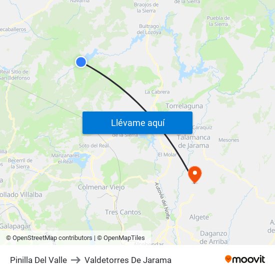 Pinilla Del Valle to Valdetorres De Jarama map