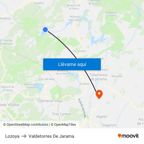 Lozoya to Valdetorres De Jarama map