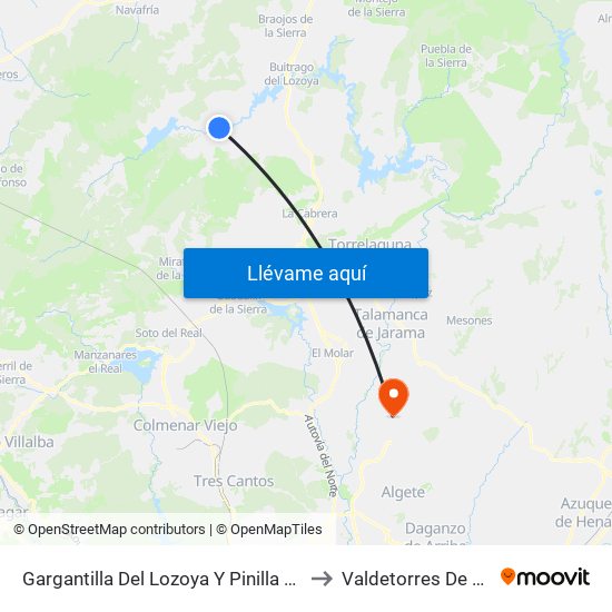 Gargantilla Del Lozoya Y Pinilla De Buitrago to Valdetorres De Jarama map
