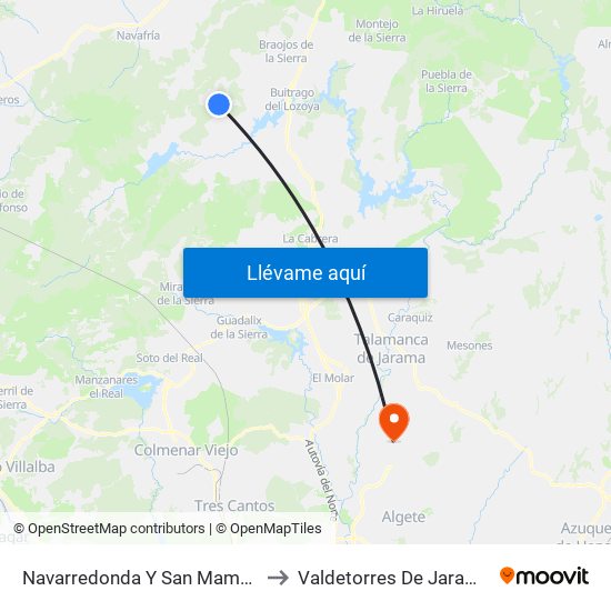 Navarredonda Y San Mamés to Valdetorres De Jarama map