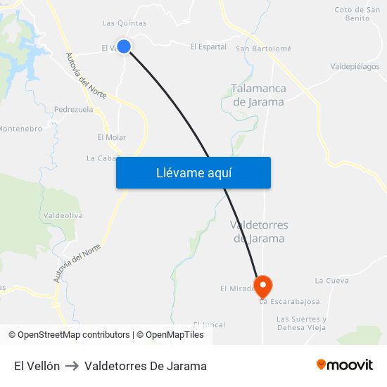 El Vellón to Valdetorres De Jarama map
