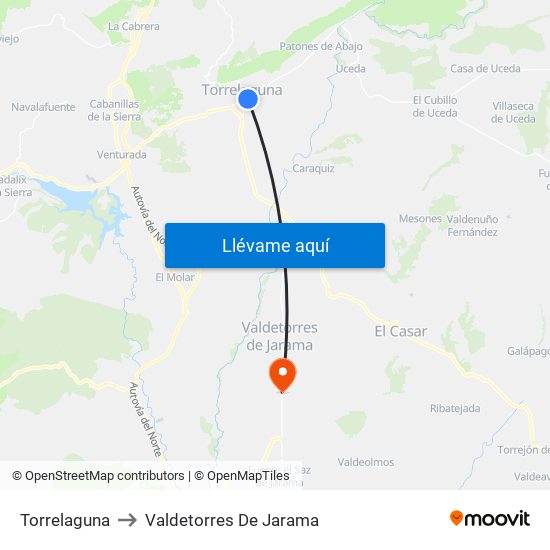 Torrelaguna to Valdetorres De Jarama map