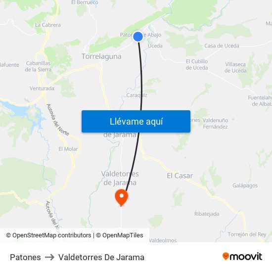 Patones to Valdetorres De Jarama map