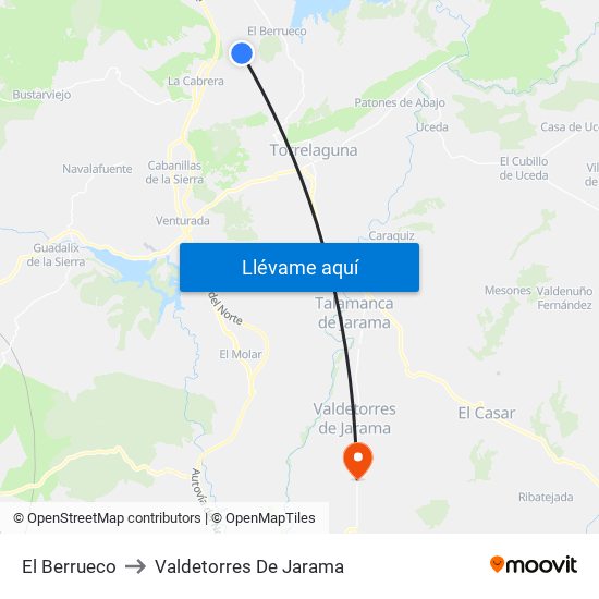El Berrueco to Valdetorres De Jarama map