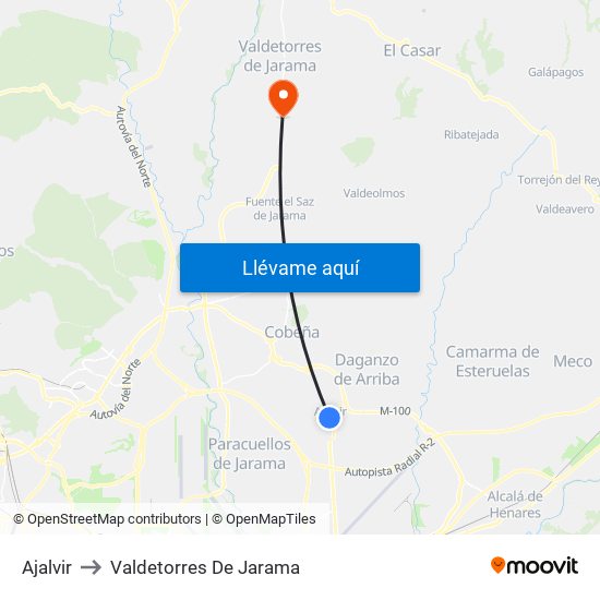 Ajalvir to Valdetorres De Jarama map