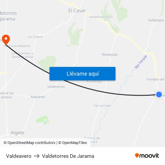 Valdeavero to Valdetorres De Jarama map