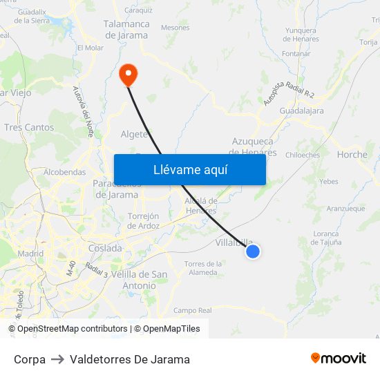 Corpa to Valdetorres De Jarama map