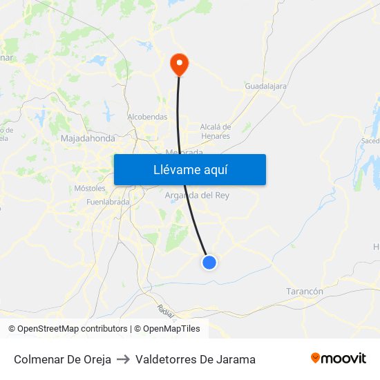 Colmenar De Oreja to Valdetorres De Jarama map