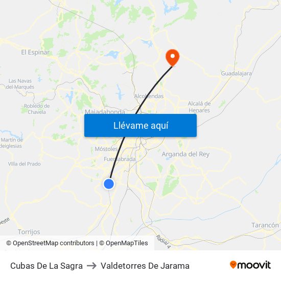 Cubas De La Sagra to Valdetorres De Jarama map