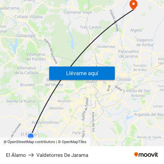 El Álamo to Valdetorres De Jarama map