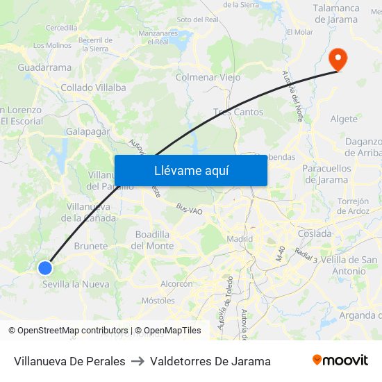 Villanueva De Perales to Valdetorres De Jarama map