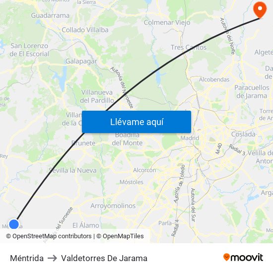 Méntrida to Valdetorres De Jarama map