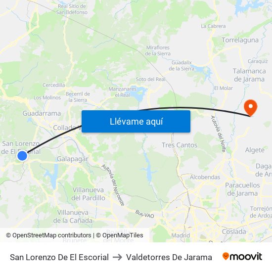 San Lorenzo De El Escorial to Valdetorres De Jarama map